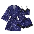 thumbnail image 1 of Glisme Silk Pajamas For Women Set Set Floral Lace Sleepwear Camisole Top Shorts And Robe 3Pcs Pjs Breathable Navy Nightwear, 1 of 4
