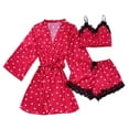thumbnail image 1 of Glisme Silk Pajamas For Women Set Set Floral Lace Sleepwear Camisole Top Shorts And Robe 3Pcs Pjs Classic Wine Home Clothes, 1 of 4