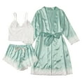 thumbnail image 1 of Glisme Silk Pajamas For Women Set Set Floral Lace Sleepwear Camisole Top Shorts And Robe 3Pcs Pjs Cozy Mint Green Home Clothes, 1 of 4