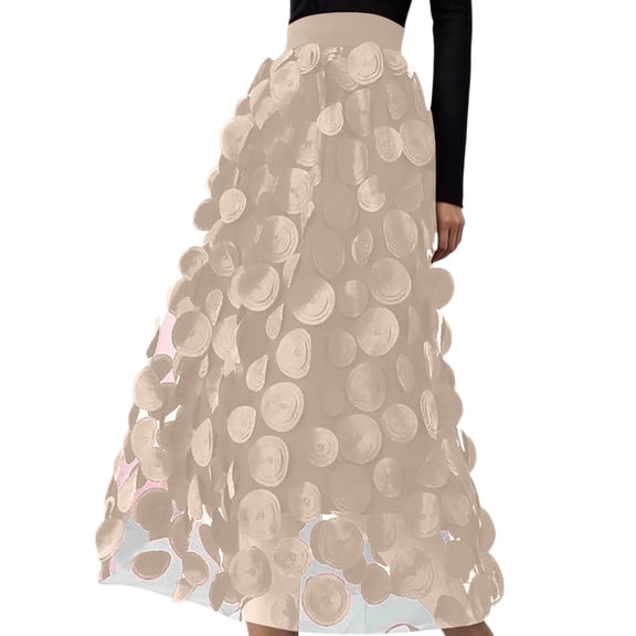 Glisme Skirts For Women A Line Flowy Chiffon Skirt With Polka High Waist Elegant Layered Ruffle Skirt Casual Party Wear Fashion Party Dress Beige