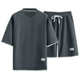 thumbnail image 1 of Glisme Sleepwear For Men 2 Piece Solid Color Short Sleeve Crew Neck Homewear With Shorts Set Summer Cozy Men Pajamas Size XL Grey, 1 of 4