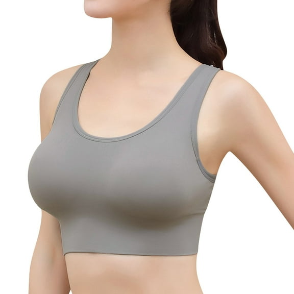 Glisme Sports Bras For Women High Support Bras With String Shockproof Running Fitness Large Size Underwear For Workout Grey