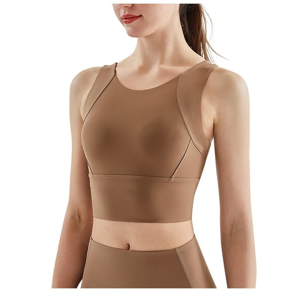Glisme Sports Bras For Women High Support High Neck Longline Medium Impact Workout Crop Tank Tops Wirefree Padded Yoga Bra For Workout Fitness Coffee
