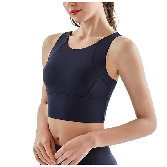 Glisme Sports Bras For Women High Support High Neck Longline Medium Impact Workout Crop Tank Tops Wirefree Padded Yoga Bra For Yoga Gym Dark Blue