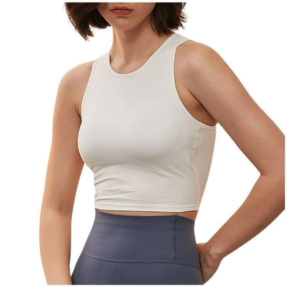 Glisme Sports Bras For Women High Support Removable Padded Yoga Tank Tops Sleeveless Fitness Workout Running Crop Tops For Workout Beige