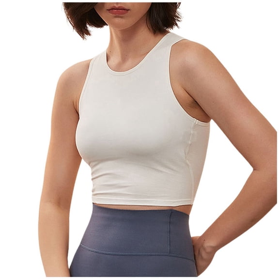Glisme Sports Bras For Women High Support Removable Padded Yoga Tank Tops Sleeveless Fitness Workout Running Crop Tops For Workout Fitness Beige