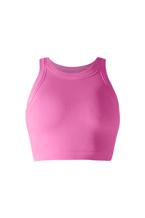 Sports Bras For Women High Support Fashion Seamless Fluorescent Knit Yoga Wear Solid Color Semi Fixed Cup Crop Sleeveless Workout Vest For Workout Pink