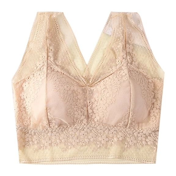 Glisme Sports Bras For Women High Support Lace Bra Plus Size Bra Underwear Bralette Crop Top Bra Large Top Push Up Brassiere Laced Bra For Workout Beige