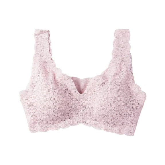 Glisme Sports Bras For Women High Support Non Marking Underwear Feminine Full Lace Back Wrap Bra For Girls Without Steel Ring Bra Workout Yoga Top Athletic Pink