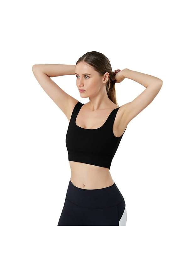 Sports Bras For Women High Support Square Neck Longline Workout Crop Tank Tops Padded Yoga With Built In Pads Compression Workout Yoga Top Athletic Black