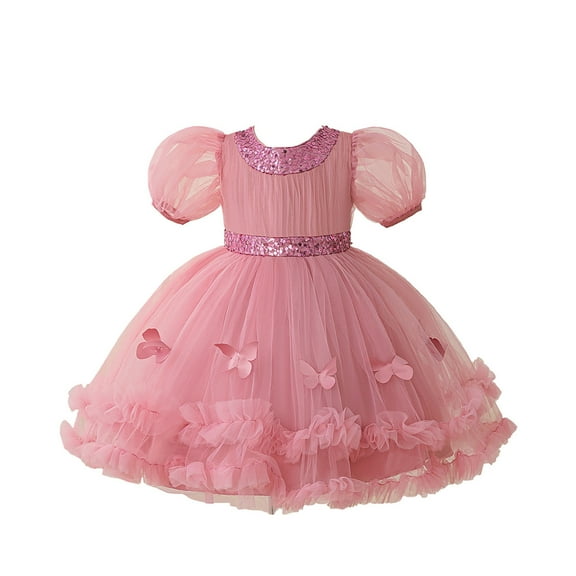 Glisme Summer Dress For Girls Puffy Party Dress Casual Play Spring Fall Elegant Little Girl Princess Dress Size 3-4 Years,Pink