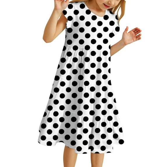 Glisme Summer Dress For Girls Casual Sleeveless Floral Dot Print Sundress Comfortable Playwear Outdoor Activities Versatile Little Girl Princess Dress Size 12-13 Years,White