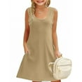 thumbnail image 1 of Glisme Summer Dress For Girls For Everyday Wear Sleeveless Floral A Line Sundress With Pockets For Spring And Casual Gentle Princess Dress For Girl Size 13-14 Years,Khaki, 1 of 7