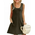 thumbnail image 1 of Glisme Summer Dress For Girls For Everyday Wear Sleeveless Floral A Line Sundress With Pockets For Spring And Casual Versatile Little Girl Princess Dress Size 4-5 Years,Army Green, 1 of 7