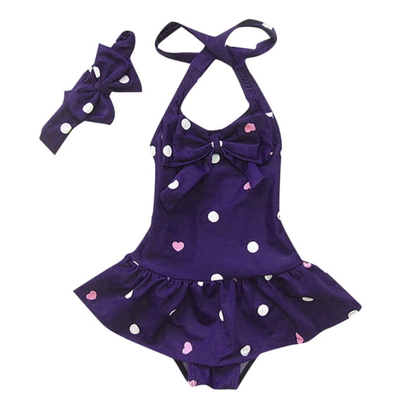 Glisme Summer Girls One-Piece Swimsuit Beach Headband Bowknot Swimwear Baby Toddler Sleeveless Matching Swimsuits Leisure Bathing Suits Size 6-12 Months Blue