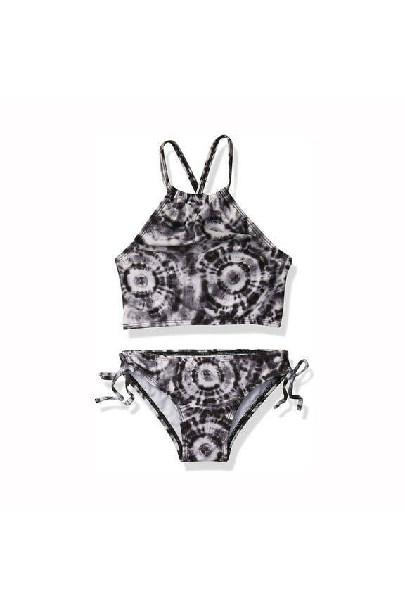 Summer Girls Swimsuit 2 Piece Bikini Set Beach Sport Swimsuits Print Swimwear Lightweight Bathing Suits Size 8 Years Black