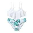 thumbnail image 1 of Glisme Summer Girls Swimsuit Ruffles Swimwear Outfits Hollow Bikini Set Leaves Print Graphic Bikini Set Swimsuits Leisure Bathing Suits Size 6-7 Years White, 1 of 9