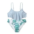 thumbnail image 1 of Glisme Summer Girls Swimsuit Ruffles Swimwear Outfits Hollow Bikini Set Leaves Print Graphic Bikini Set Swimsuits Relaxed Fit Bathing Suits Size 12-13 Years Light Blue, 1 of 8