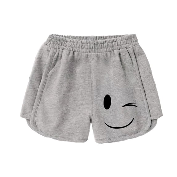 Glisme Summer Shorts For Girs Toddler Cartoon Print Elastic Waist Athletic Shorts Kids Gym Shorts Elasticity Pants Size 7-8 Years Grey