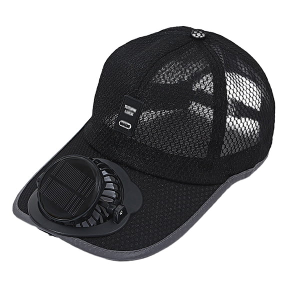 Glisme Sun Hat With Fans For Men Solar Fan Sun Hat Outdoor Hiking Casual Wear With Adjustable Brim Breathable Lightweight Design Summer Camping Beach Hat Black