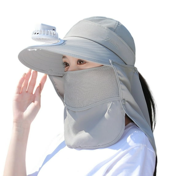 Glisme Sun Hat With Fans For Women Wide Brim Solar Fan Hat Upf 50+ Beach Hat For Outdoor Summer Camping Beach Hat Grey