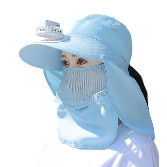 Glisme Sun Hat With Fans For Women Wide Brim Solar Fan Hat Upf 50+ Beach Hat For Outdoor Summer Hiking And Fishing Hat Blue