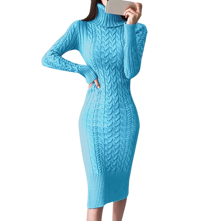 Glisme Sweater Dress For Women Long Sleeve Turtleneck Sweater Dresses  Knitted Bodycon Midi Jumper Dresses Trendy Clothing Trendy Tops Blue -  Walmart.com