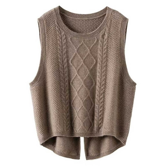 Glisme Sweater Vest Women Fashion Solid Color Vest Casual Loose Short Split Knit Sweater Vest Casual Loose Fall Winter Clothes Coffee