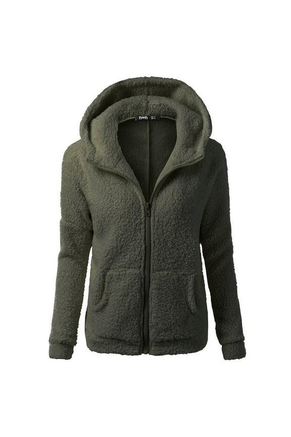Sweaters For Women Hooded Sweater Coat Winter Warm Wool Zipper Coat Outwear Lightweight Winter Tops Green