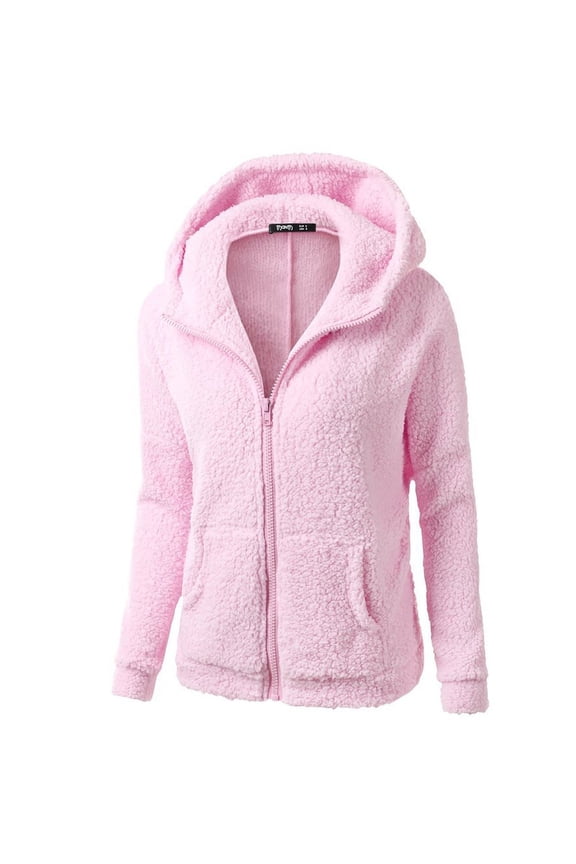 Sweaters For Women Hooded Sweater Coat Winter Warm Wool Zipper Coat Outwear Lightweight Winter Tops Pink