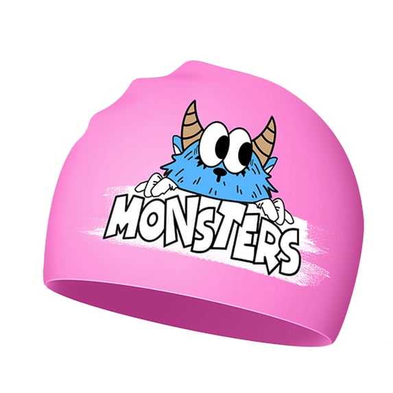 Glisme Swim Caps For Kids Boys And Girls Hair Protective Stretch Smooth Cartoon Pattern Print Hat For Pool Use Pink
