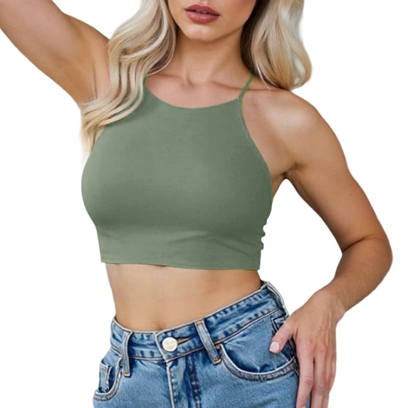 Glisme Swimsuits For Women 50S Tie Knot Back Soft Padding Bikini Top Swimsuit Tops Army Green Bathing Suits For Swimming Pool