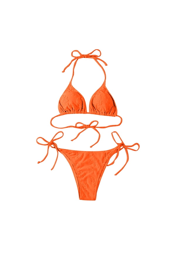 Swimsuits For Women Ladies Split Bikini Set Summer Solid Color Swimwear Orange Bathing Suits For Swimming Activity