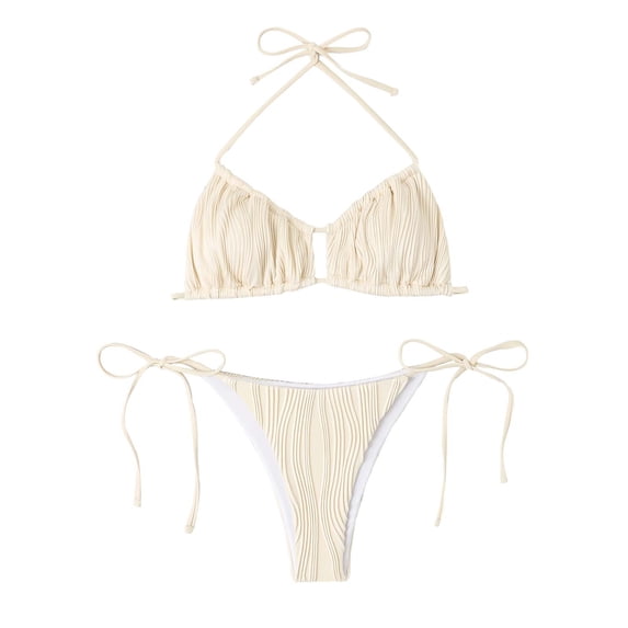 Glisme Swimsuits For Women Multi Color Split Strappy Bikini Set Beige Bathing Suits For Beach