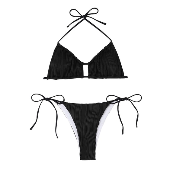 Glisme Swimsuits For Women Multi Color Split Strappy Bikini Set Black Bathing Suits For Swimming Pool