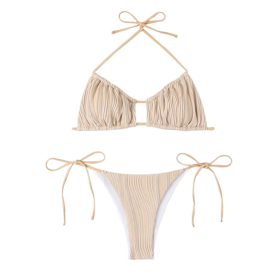 Glisme Swimsuits For Women Multi Color Split Strappy Bikini Set Coffee Bathing Suits For Swimsuit Party