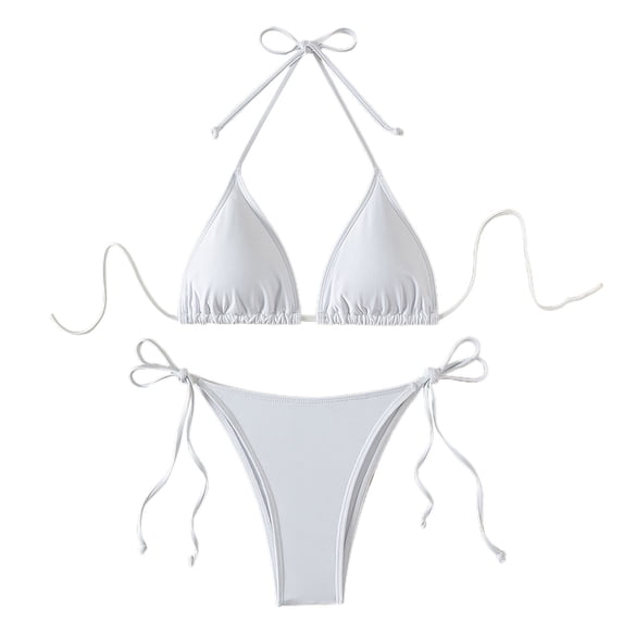 Glisme Swimsuits For Women New Split Bikini Backless Lace Up Beach Vacation Bikini Set White Bathing Suits For Swimming Activity