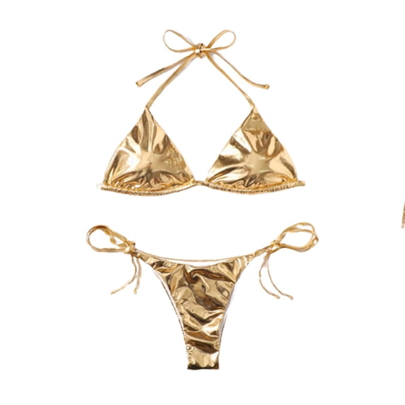 Glisme Swimsuits For Women New Split Bikini Two Piece Swimsuit Looks Thin Gold Bathing Suits For Swimming Pool