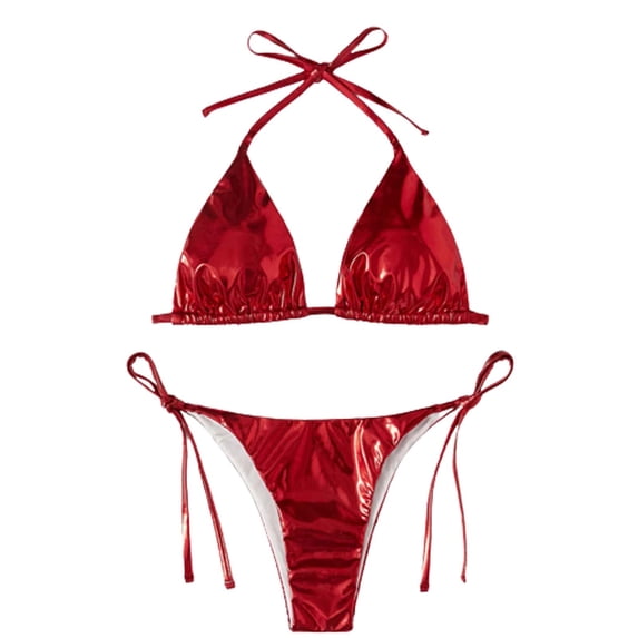 Glisme Swimsuits For Women New Split Bikini Two Piece Swimsuit Looks Thin Red Bathing Suits For Swimming Pool