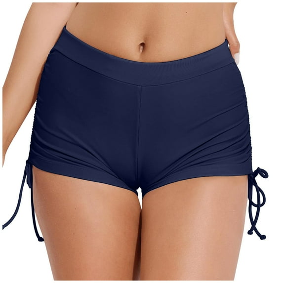 Glisme Swimsuits For Women Swimwear Bottoms Plus Size High Waist Bikini Bottoms Swim Briefs Beach Shorts Ruched High Cut Full Coverage Swim Bottom Navy Bathing Suits For Swimsuit Party