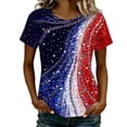 thumbnail image 1 of Glisme T Shirt For Womens Crew Neck Short Sleeve T Shirt With Patriotic Print Independence Day Tee Elegant 4Th Of July Clothing L Blue, 1 of 3