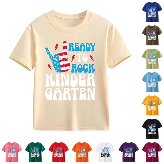 Glisme T Shirts For Boy Back To School Toddler Crewneck Short Sleeve Cartoon Graphic Tee 2-3 Years Beige