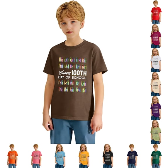 Glisme T Shirts For Girl Back To School Child Short Sleeve Round Neck Cartoon Prints Tee 6-7 Years Bronze