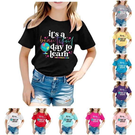 Glisme T Shirts For Girls Teen O Neck Graphic Prints Short Sleeve Tee 11-12 Years Black