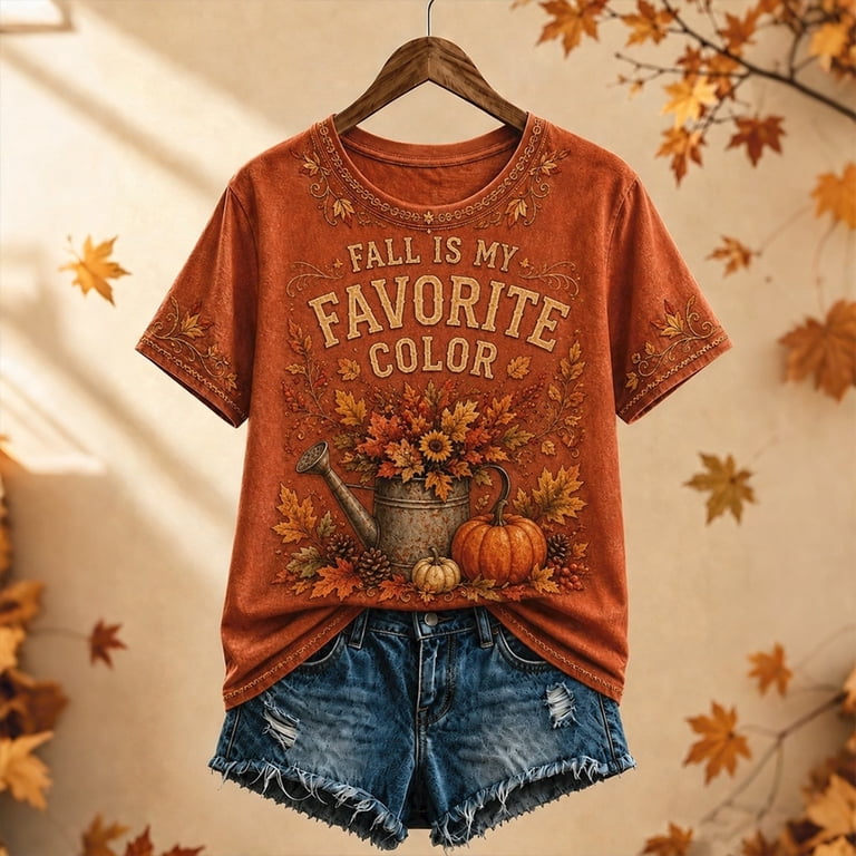 Glisme T Shirts For Women Short Sleeve Cartoon Pattern Blouses Crewneck ...