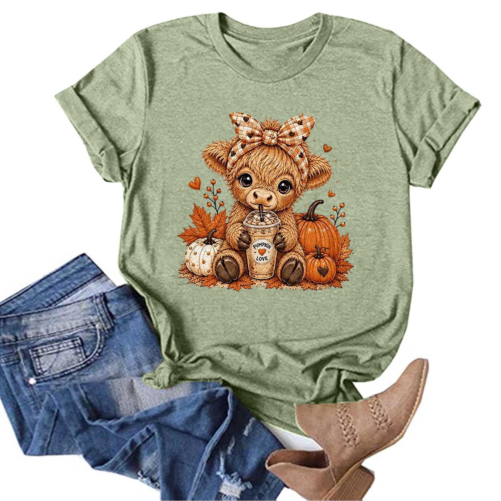 Glisme T Shirts For Womens O Neck Short Sleeve Blouses Cartoon Prints ...