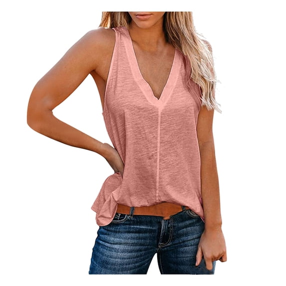 Glisme Tank Tops For Women Basic V Neck T Shirts Summer Casual Sleeveless Racerback Tank Tops Classic Pink Tee