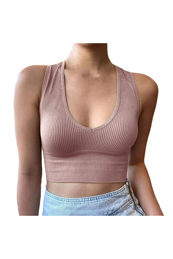 Tank Tops For Women Fashionable Umbilical Underwear Deep V Neck Vest Cool Summer Camisole Umbilical Camisole Leisure Rose Gold Tee