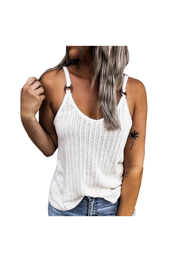 Tank Tops For Women O-Neck Sleeveless Pure Colour Camisole Knitting Vest Tops Easy Softness White T Shirt