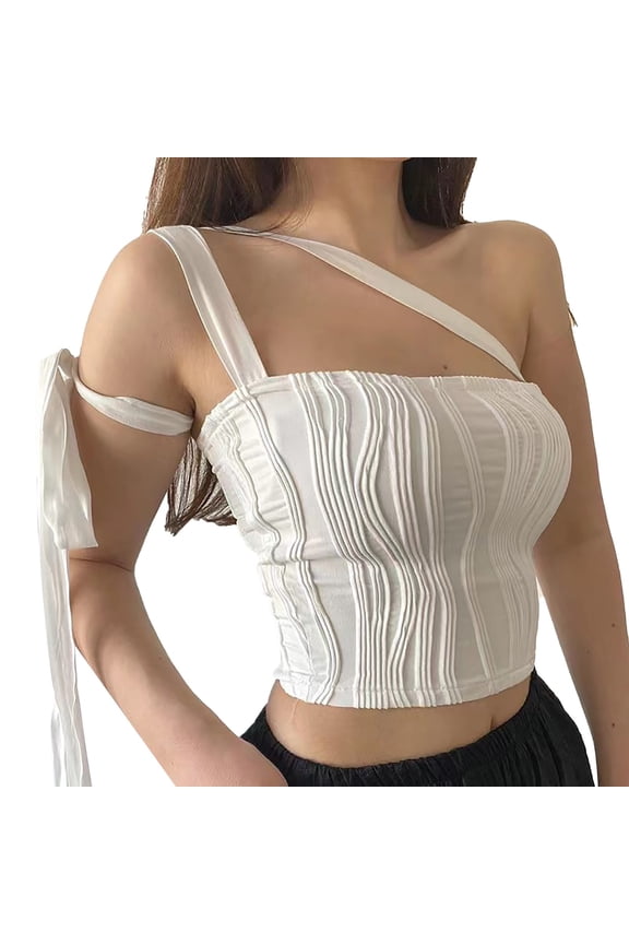 Tank Tops For Women One Shoulder Double Lined Seamless Backless Sleeveless Going Out Trendy Crop Tank Tops Softness White Tee